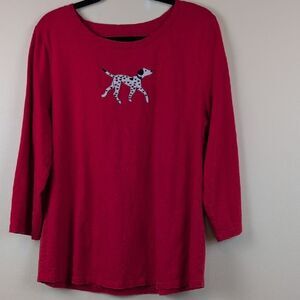 Talbots Red Cotton Blouse Top Embroidered Dalmatian Dog Size XL